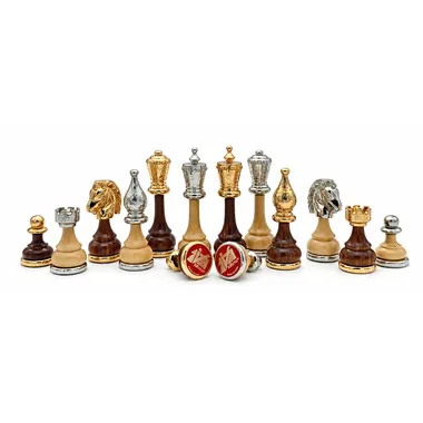 Schachspiel Flowered aus Holz und Metall, goldene und silberne Figuren aufgereiht