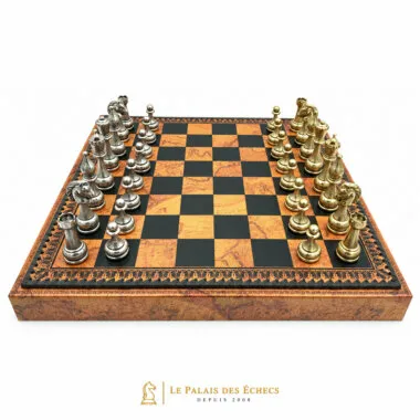 Flowered Chess Set - Schachbrett - Backgammon und Damespiel aus Kunstleder mit Aufbewahrung & Schachfiguren aus Metall
