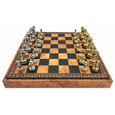 Flowered Chess Set - Schachbrett - Backgammon und Damespiel aus Kunstleder mit Aufbewahrung & Schachfiguren aus Metall