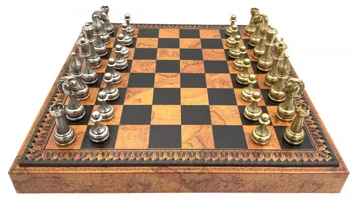 Flowered Chess Set - Schachbrett - Backgammon und Damespiel aus Kunstleder mit Aufbewahrung & Schachfiguren aus Metall