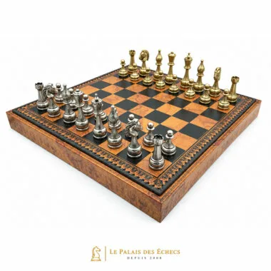 Flowered Chess Set - Schachbrett - Backgammon und Damespiel aus Kunstleder mit Aufbewahrung & Schachfiguren aus Metall