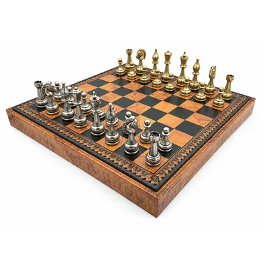 Flowered Chess Set - Schachbrett - Backgammon und Damespiel aus Kunstleder mit Aufbewahrung & Schachfiguren aus Metall