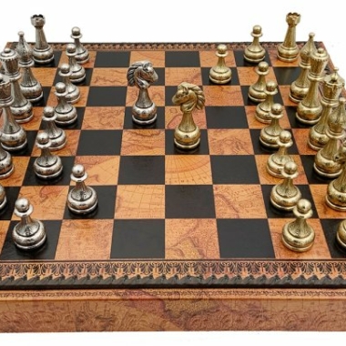 Flowered Chess Set - Schachbrett - Backgammon und Damespiel aus Kunstleder mit Aufbewahrung & Schachfiguren aus Metall