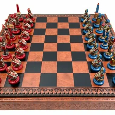 Ägyptisches Schachspiel - Schachbrett - Backgammon und Damespiel aus Kunstleder & Metallteilen