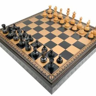 Klassisches Schachspiel - Schachbrett - Backgammon und Damespiel aus Kunstleder mit Aufbewahrung & Holzteilen