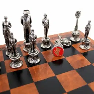 Schachspiel Napoleon - Kunstlederschachbrett & Metallfiguren