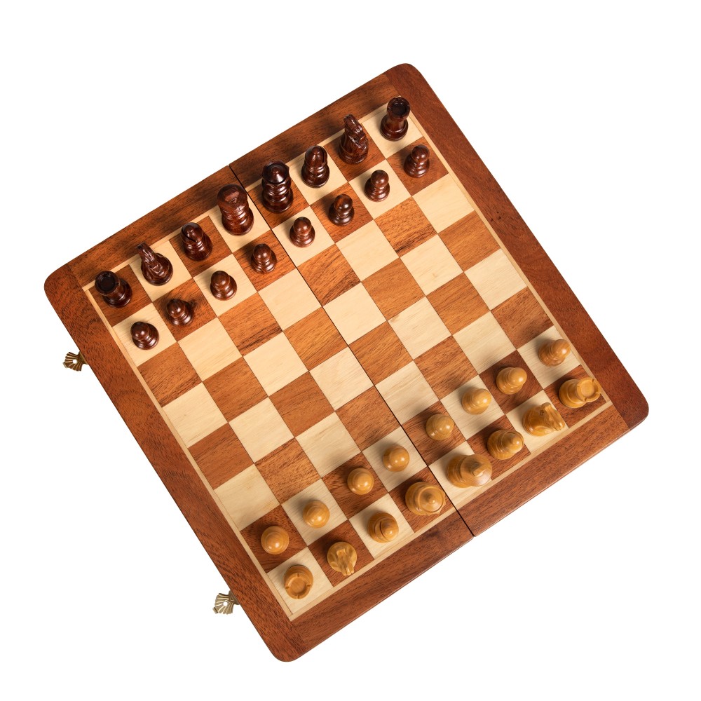Magnetisches Reise-Schach- und Dame-Spiel - Schachbrett aus Holz & Schach- und Damefiguren aus Holz – Bild 6