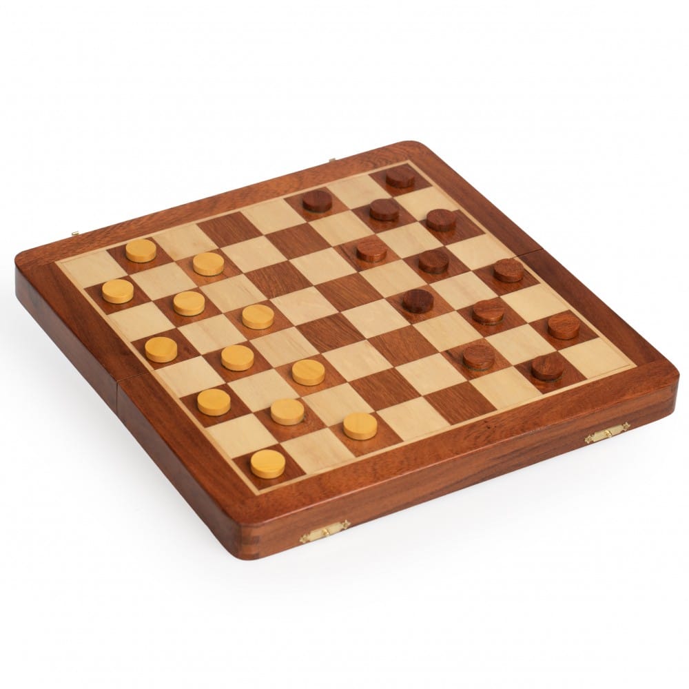 Magnetisches Reise-Schach- und Dame-Spiel - Schachbrett aus Holz & Schach- und Damefiguren aus Holz – Bild 7