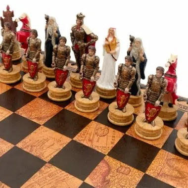 Schachspiel Roi Arthur - Schachbrett - Backgammon und Damespiel aus Kunstleder mit Aufbewahrung & Figuren aus Kunstharz