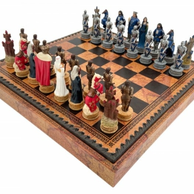 Schachspiel Roi Arthur - Schachbrett - Backgammon und Damespiel aus Kunstleder mit Aufbewahrung & Figuren aus Kunstharz