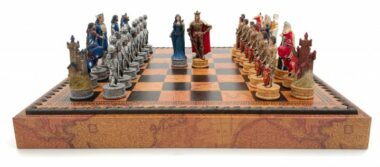 Schachspiel Roi Arthur - Schachbrett - Backgammon und Damespiel aus Kunstleder mit Aufbewahrung & Figuren aus Kunstharz