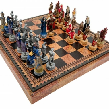 Schachspiel Roi Arthur - Schachbrett - Backgammon und Damespiel aus Kunstleder mit Aufbewahrung & Figuren aus Kunstharz