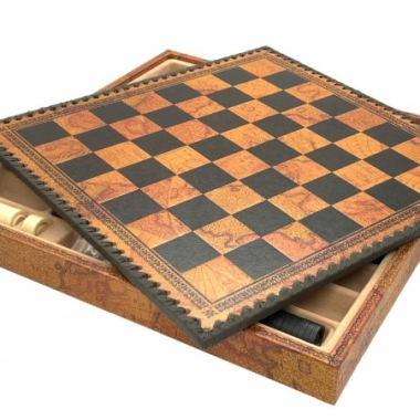 Schachspiel Roi Arthur - Schachbrett - Backgammon und Damespiel aus Kunstleder mit Aufbewahrung & Figuren aus Kunstharz