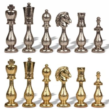 Arabesque Schachspiel - Schachbrett - Backgammon und Damespiel aus Kunstleder & Schachfiguren aus Metall