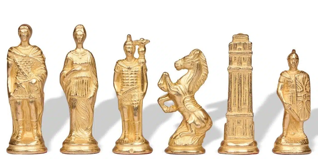 Schachspiel Römer gegen Barbaren - Schachbrett - Backgammon und Dame aus Kunstleder mit Aufbewahrung & Metallteilen – Bild 7