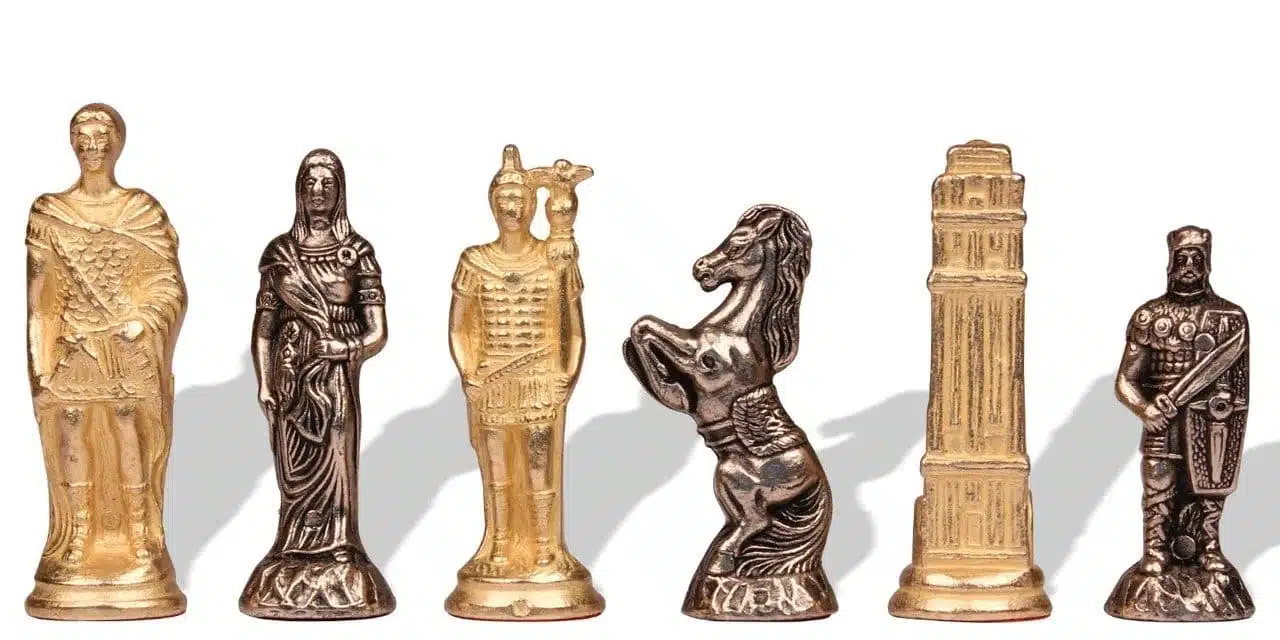 Schachspiel Römer gegen Barbaren - Schachbrett - Backgammon und Dame aus Kunstleder mit Aufbewahrung & Metallteilen – Bild 5