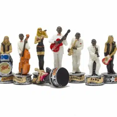 Schachspiel Jazz vs Rock - Kunstlederschachbrett & Harzfiguren – Bild 3