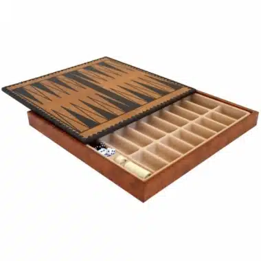 Klassisches Schachspiel - Schachbrett - Backgammon und Damespiel aus Kunstleder mit Aufbewahrung & Holz- und Metallteilen