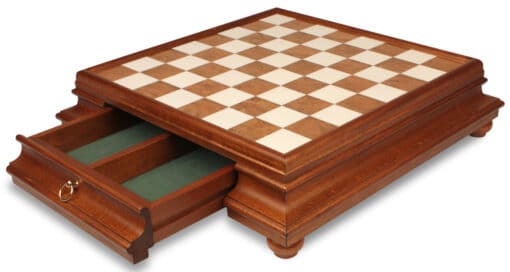 Orientalisches Schachspiel - Schachbrett aus Holz und toskanischem Alabaster mit Schublade & Figuren aus massivem Messing