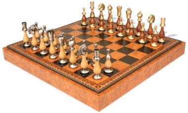Großes orientalisches Schachspiel - Schachbrett - Backgammon und Damespiel aus Kunstleder & Holz- und Metallteile
