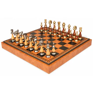 Großes orientalisches Schachspiel - Schachbrett - Backgammon und Damespiel aus Kunstleder & Holz- und Metallteile