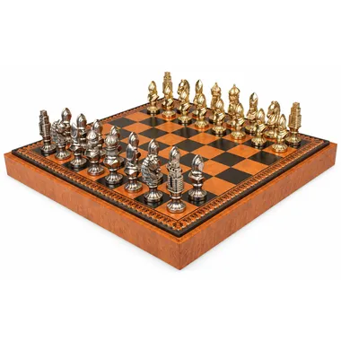 Moncada-Schachspiel - Schachbrett - Backgammon und Damespiel aus Kunstleder & Metallteile