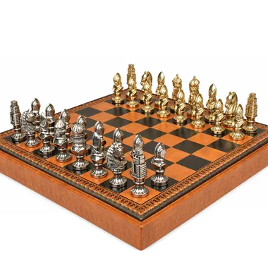 Moncada-Schachspiel - Schachbrett - Backgammon und Damespiel aus Kunstleder & Metallteile