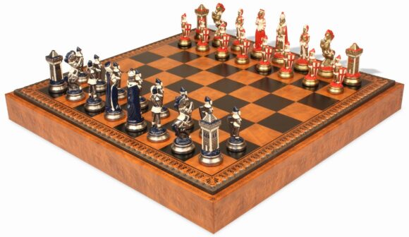 Mary Stuart Schachspiel - Schachbrett - Backgammon und Damespiel aus Kunstleder & Metallteile