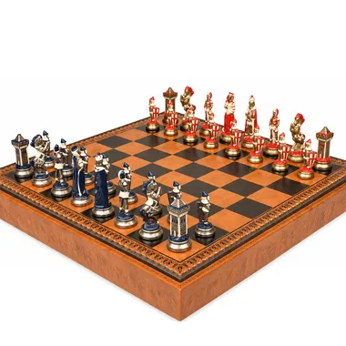 Mary Stuart Schachspiel - Schachbrett - Backgammon und Damespiel aus Kunstleder & Metallteilen