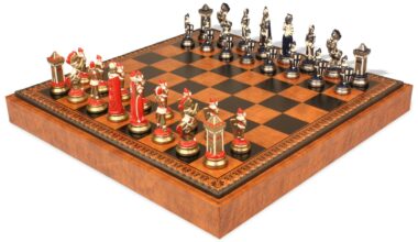 Mary Stuart Schachspiel - Schachbrett - Backgammon und Damespiel aus Kunstleder & Metallteilen