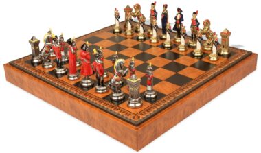 Napoleon-Schachspiel - Schachbrett - Backgammon und Damespiel aus Kunstleder & Metallteilen
