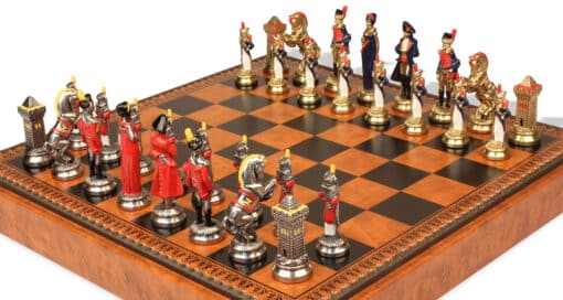Napoleon-Schachspiel - Schachbrett - Backgammon und Damespiel aus Kunstleder & Metallteilen