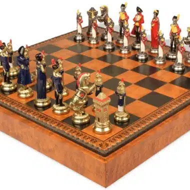 Napoleon-Schachspiel - Schachbrett - Backgammon und Damespiel aus Kunstleder & Metallteilen