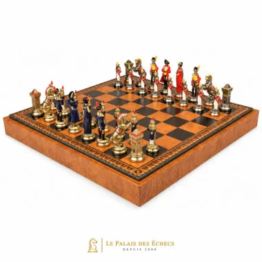 Napoleon-Schachspiel - Schachbrett - Backgammon und Damespiel aus Kunstleder & Metallteilen