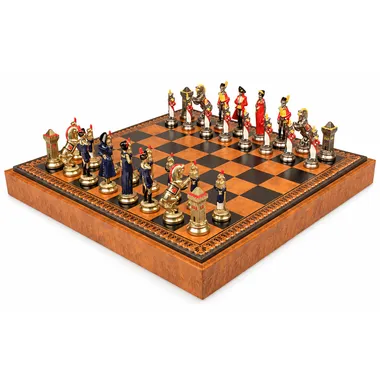 Napoleon-Schachspiel - Schachbrett - Backgammon und Damespiel aus Kunstleder & Metallteilen