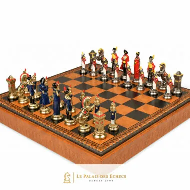 Napoleon-Schachspiel - Schachbrett - Backgammon und Damespiel aus Kunstleder & Metallteilen