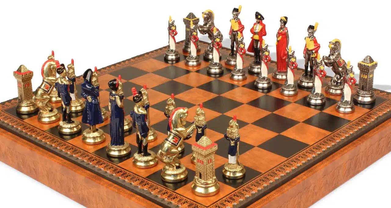 Napoleon-Schachspiel - Schachbrett - Backgammon und Damespiel aus Kunstleder & Metallteilen