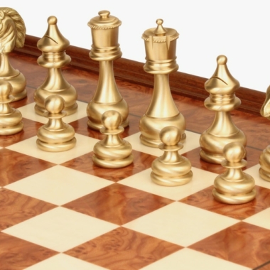 Jeu d'Échecs Grand ensemble Perse - Échiquier en bois de Bruyère et Bois d'Orme avec tiroir & Pièces en laiton massif
