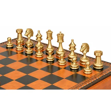 Schachspiel Großes persisches Set - Schachbrett - Backgammon und Damespiel aus Kunstleder & massiven Messingteilen