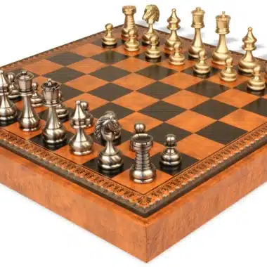 Schachspiel Großes persisches Set - Schachbrett - Backgammon und Damespiel aus Kunstleder & massiven Messingteilen