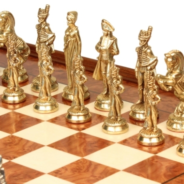 Jeu d'Échecs Napoléon - Échiquier en bois de Bruyère et Bois d'Orme avec tiroir & Pièces en métal