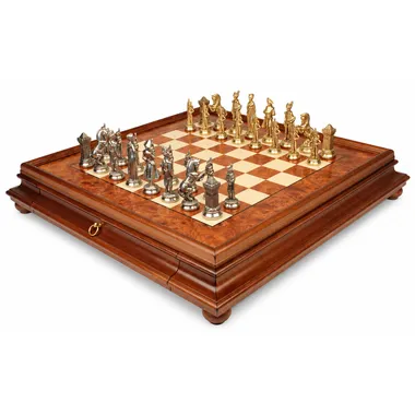 Komplettes Napoleon-Schachspiel auf Heideholz-Box mit Schublade