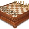 Schachspiel Persien - Schachbrett aus Holz und toskanischem Alabaster mit Schublade & Figuren aus massivem Messing