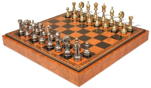 Flowered Chess Set - Schachbrett - Backgammon und Damespiel aus Kunstleder & Schachfiguren aus Metall