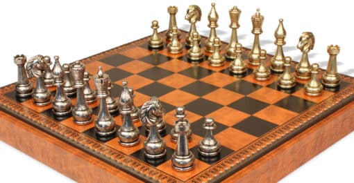 Flowered Chess Set - Schachbrett - Backgammon und Damespiel aus Kunstleder & Schachfiguren aus Metall
