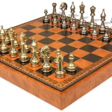 Flowered Chess Set - Schachbrett - Backgammon und Damespiel aus Kunstleder & Schachfiguren aus Metall