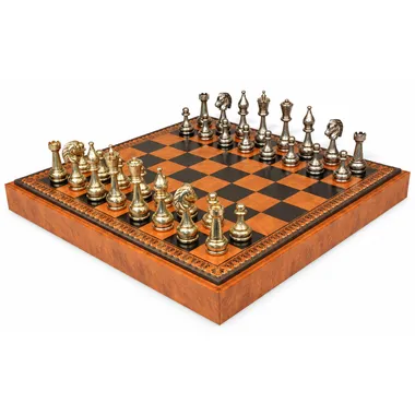 Flowered Chess Set - Schachbrett - Backgammon und Damespiel aus Kunstleder & Schachfiguren aus Metall