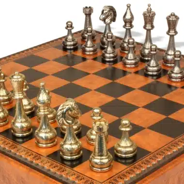 Flowered Chess Set - Schachbrett - Backgammon und Damespiel aus Kunstleder & Schachfiguren aus Metall