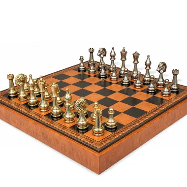 Flowered Chess Set - Schachbrett - Backgammon und Damespiel aus Kunstleder & Schachfiguren aus Metall