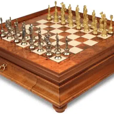 Schachspiel Napoleon - Schachbrett aus Erlen- und Heideholz mit Schublade & Metallfiguren